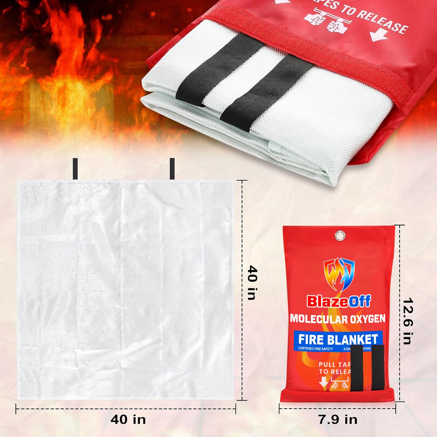 🔥 2025 Upgraded BlazeOff™ Emergency Molecular Oxygen Fire Blanket 🛡️ Stops Fire in Seconds