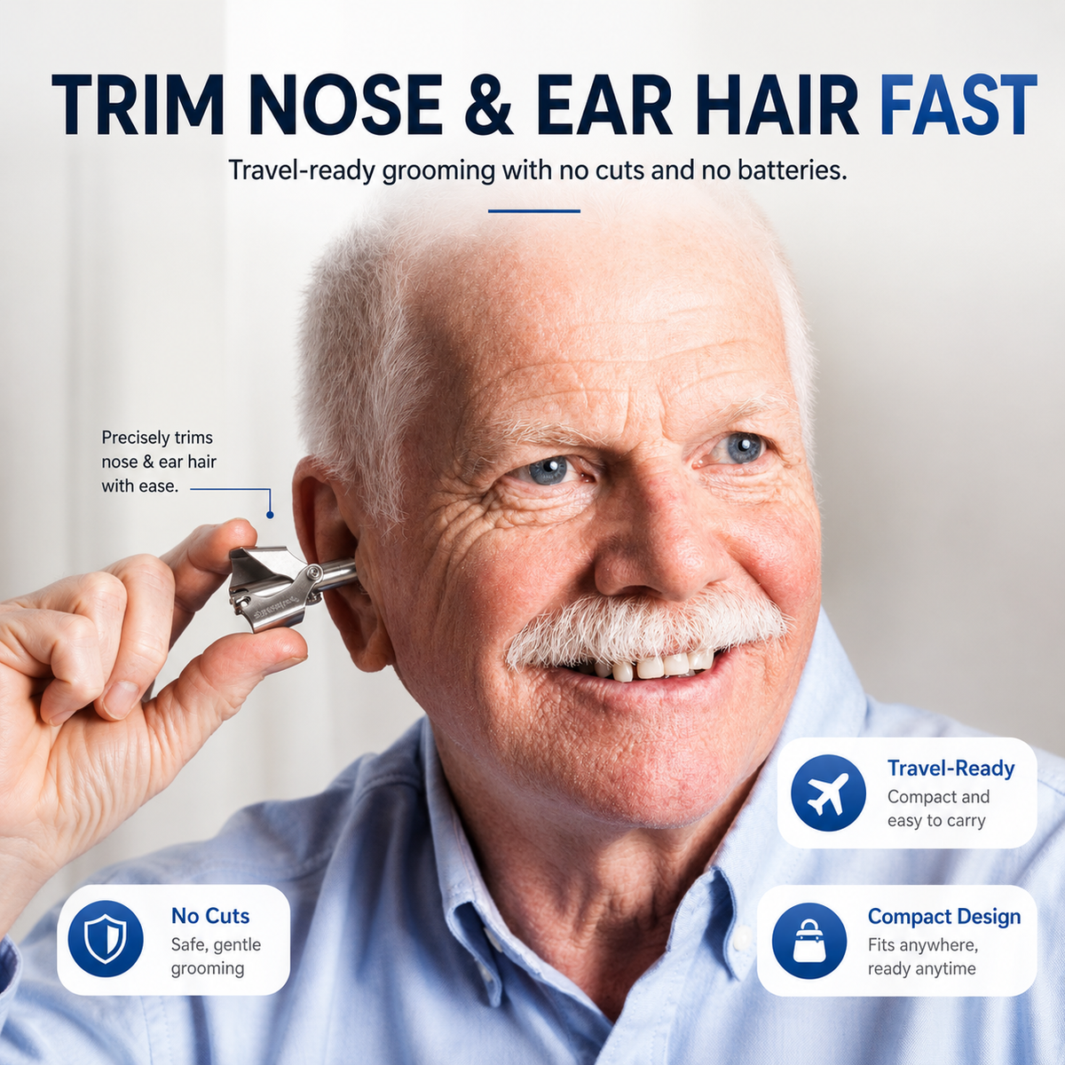 👃 LIMITED DEAL 70% OFF 💥 Manual Ear & Nose Hair Trimmer – Waterproof Stainless Steel, No Battery Needed